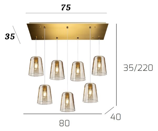 Lampadario classico top light shaded 1164os s7 r am e27 led vetro colorato lampada soffitto - Top Light