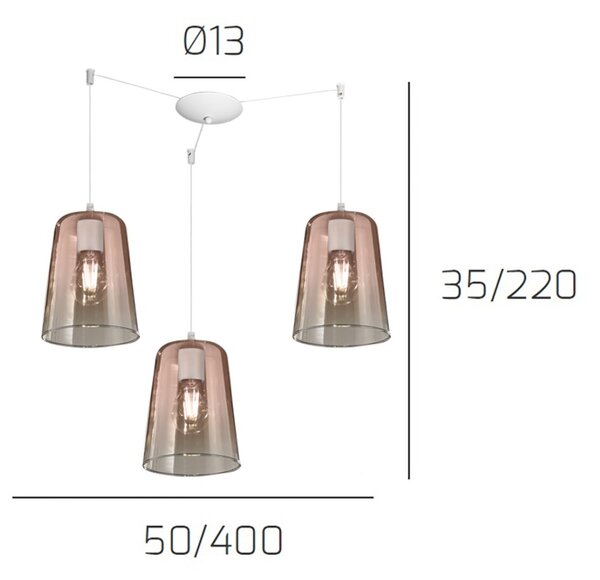 Lampadario top light shaded 1164bi s3 s ra e27 led vetro rame lampada soffitto moderna - Top Light