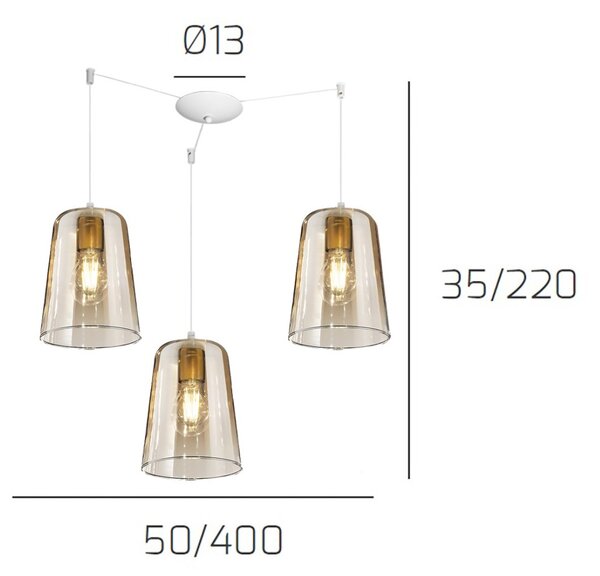 Lampadario top light shaded 1164bi s3 s am e27 led vetro ambra lampada soffitto moderna - Top Light
