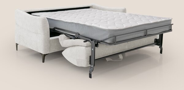 Dalia divano letto con materasso H18 cm e piedi alti in raffinato tess