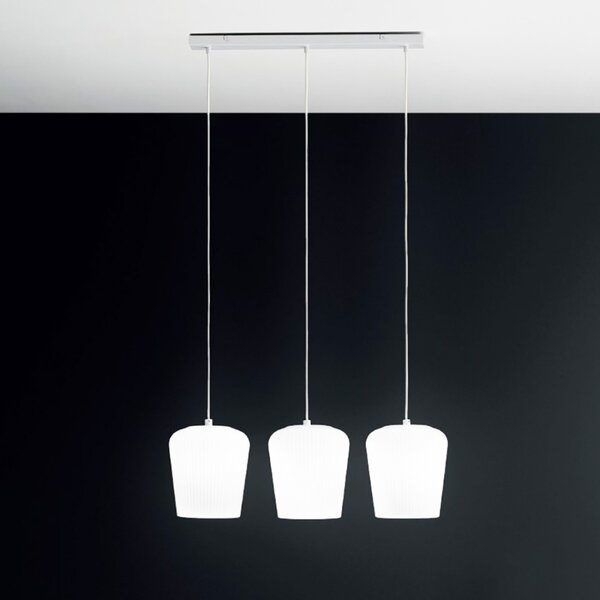 Sospensione vetro bianco gea luce numa br3 e27 led lampada soffitto decentramento classica - Gea Luce
