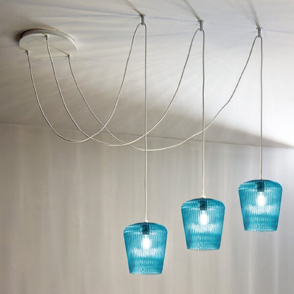 Sospensione vetro blu gea luce numa bt3 bl e27 led lampada soffitto decentramento moderna - Gea Luce