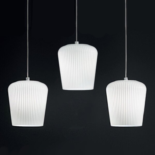 Sospensione vetro bianco gea luce numa br3 e27 led lampada soffitto decentramento classica - Gea Luce