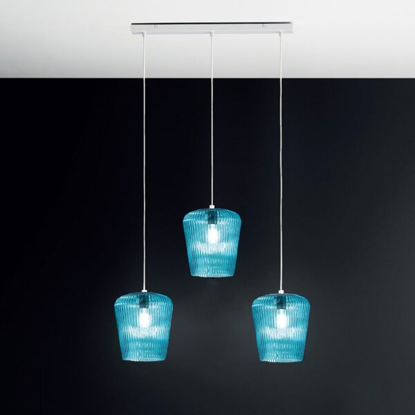 Sospensione vetro blu gea luce numa br3 e27 led lampada soffitto decentramento classica - Gea Luce