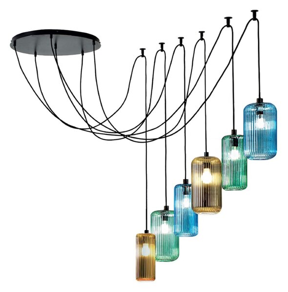 Sospensione vetro multicolor gea luce raika bt6 ne e27 led lampada soffitto decentramento moderna - Gea Luce