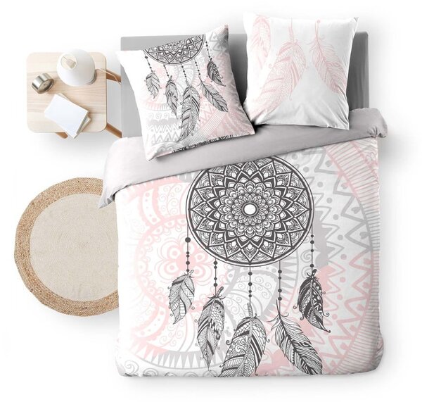 Biancheria da letto in cotone bianco e rosa per letto matrimoniale 200x200 cm Namaste - douceur d'intérieur