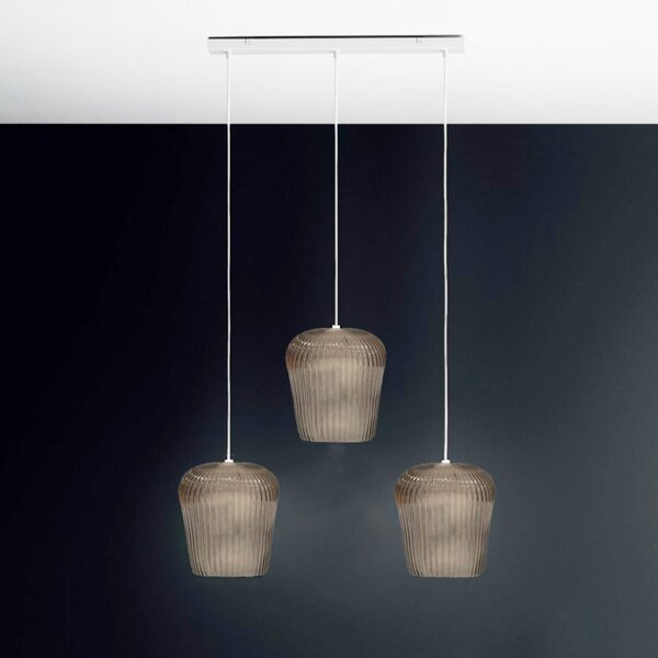 Sospensione vetro ambra gea luce numa br3 e27 led lampada soffitto decentramento classica - Gea Luce