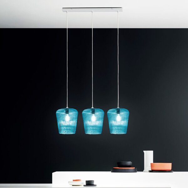Sospensione vetro blu gea luce numa br3 e27 led lampada soffitto decentramento classica - Gea Luce