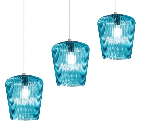 Sospensione vetro blu gea luce numa br3 e27 led lampada soffitto decentramento classica - Gea Luce