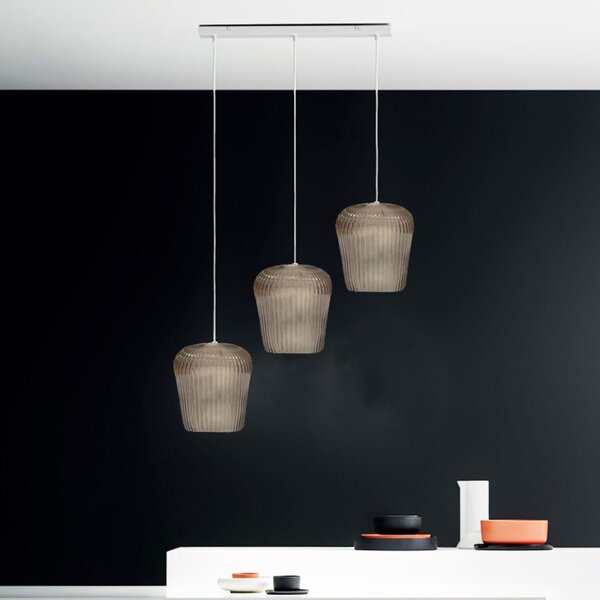 Sospensione vetro ambra gea luce numa br3 e27 led lampada soffitto decentramento classica - Gea Luce