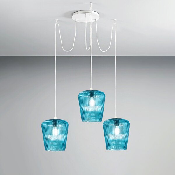 Sospensione vetro blu gea luce numa bt3 bl e27 led lampada soffitto decentramento moderna - Gea Luce