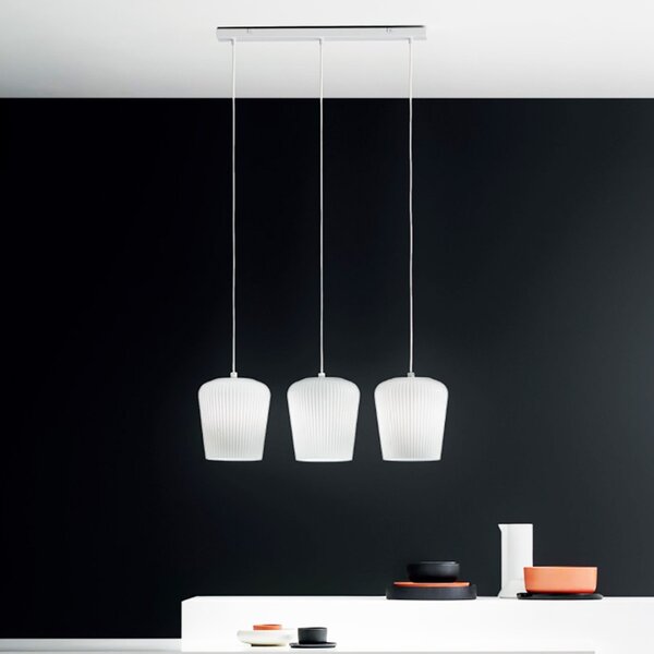 Sospensione vetro bianco gea luce numa br3 e27 led lampada soffitto decentramento classica - Gea Luce