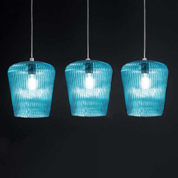 Sospensione vetro blu gea luce numa br3 e27 led lampada soffitto decentramento classica - Gea Luce