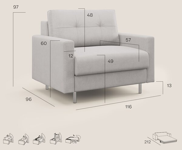 Megan poltrona letto in microfibra smacchiabile T11 marrone