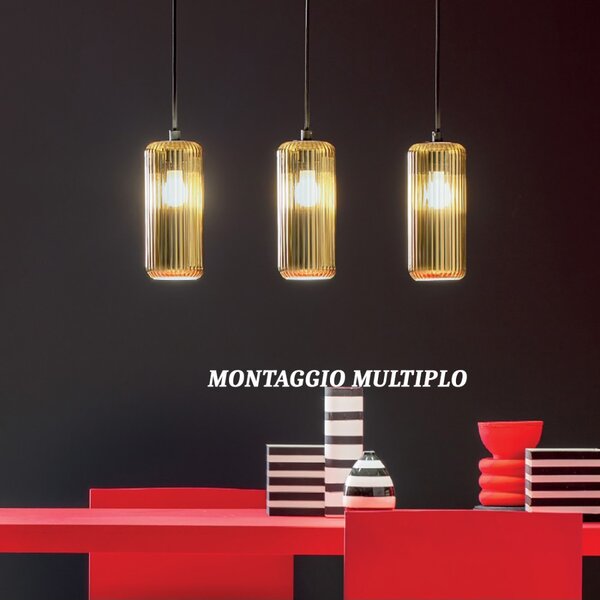 Sospensione vetro colorato gea luce raika vp b1 e27 led lampada soffitto moderna - Gea Luce