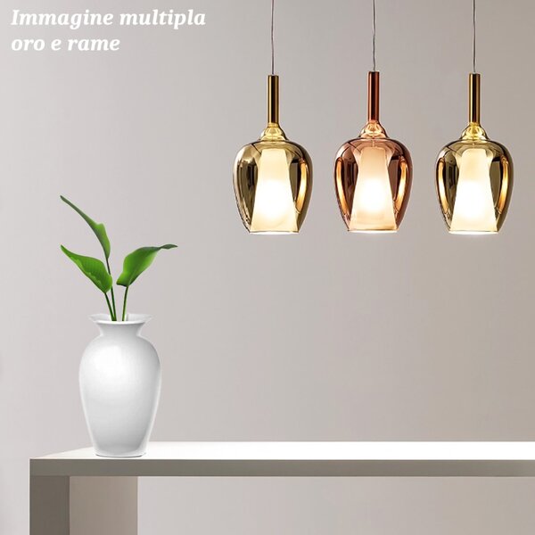 Sospensione vetro rame gea luce ofelia s10 e27 led lampada soffitto - Gea Luce