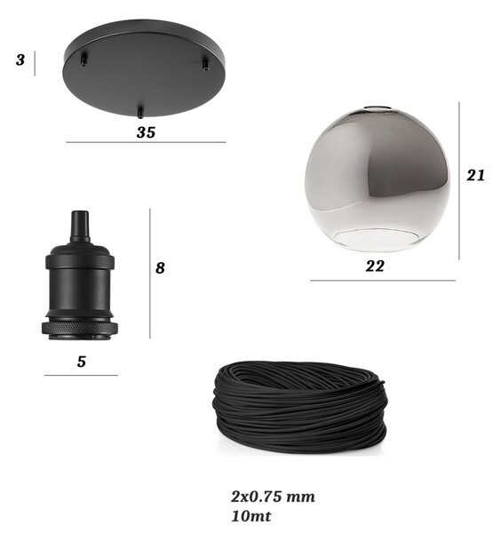 Sospensione vetro soffiato fumè perenz sphere s3 e27 led lampada soffitto moderna - Perenz
