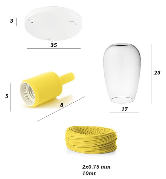 Sospensione vetro soffiato trasparente perenz trix s3 e27 led lampada soffitto moderna camerette giallo - Perenz