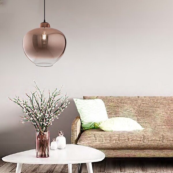 Lampadario rame perenz bowl 6666 rm e27 led sospensione lampada soffitto moderno vetro - Perenz