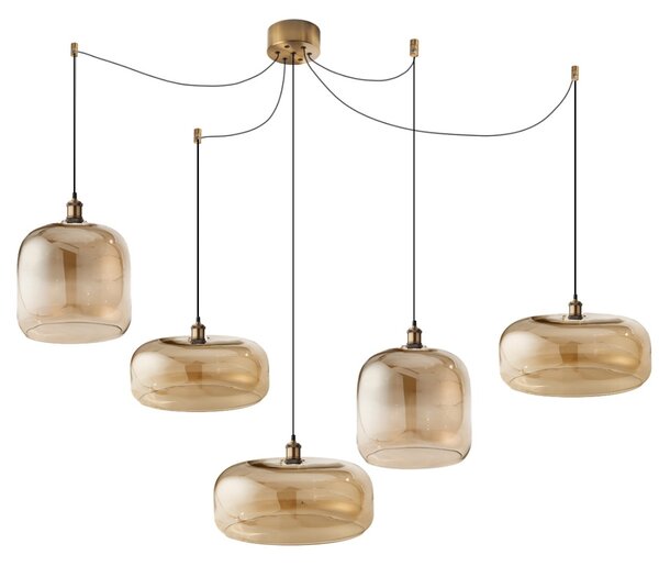 Sospensione vetro soffiato ambra perenz anima s5 e27 led ragnatela multiluce classica - Perenz