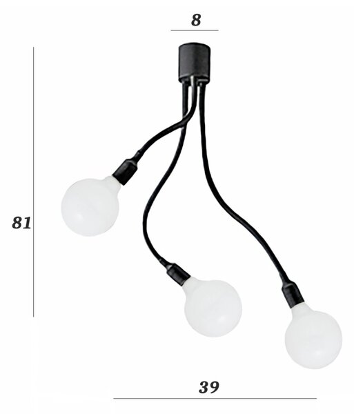 Plafoniera moderna perenz bulbo 6678 n led e27 lampada soffitto metallo gomma bracci orientabili - Perenz