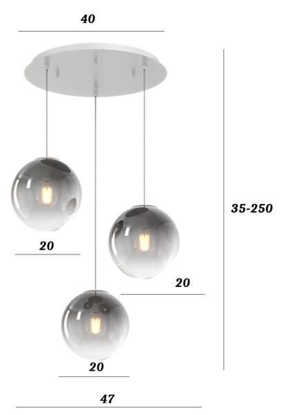 Lampadario moderno top light big eclipse 1194 bi s3 tp fu e27 led vetro lampada soffitto sfera globo - Top Light