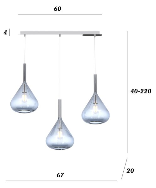 Lampadario moderno top light kona 1177 cr s3 r bl tr e27 led vetro blu lampada soffitto - Top Light