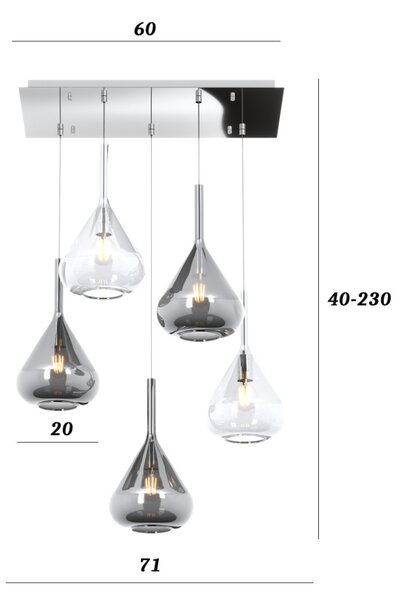 Lampadario top light kona 1177 cr s5 r tf e27 led lampada soffitto moderna - Top Light