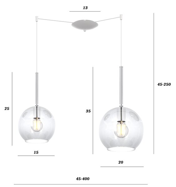 Lampadario moderno top light future 1155 bi s2 smix tr e27 led vetro pirex soffiato lampada soffitto - Top Light