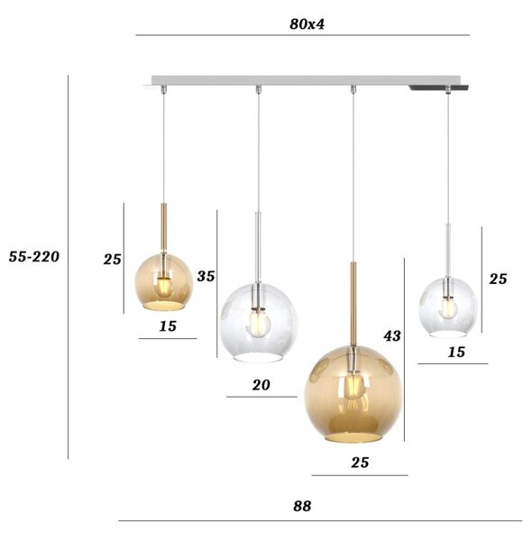 Lampadario moderno top light future 1155 cr s4 rmix ta e27 led vetro pirex soffiato lampada soffitto - Top Light
