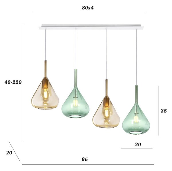 Lampadario top light kona 1177 bi s4 r e27 led lampada soffitto moderna - Top Light