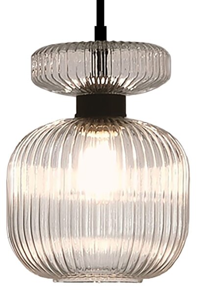 Lampadario moderno illuminando sp greta 3 p tr am e27 led vetro trasparente ambra sospensione lampada soffitto - Illuminando