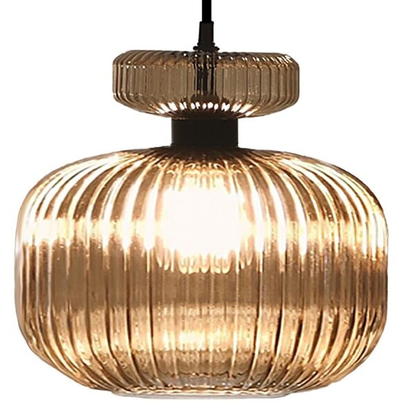 Lampadario classico illuminando sp greta g am e27 led vetro ambra sospensione - Illuminando