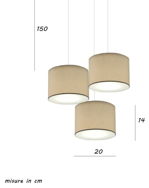 Lampadario illuminando cilindro sp 3 to bn nc e27 led tessuto nocciola sospensione classica moderna - Illuminando
