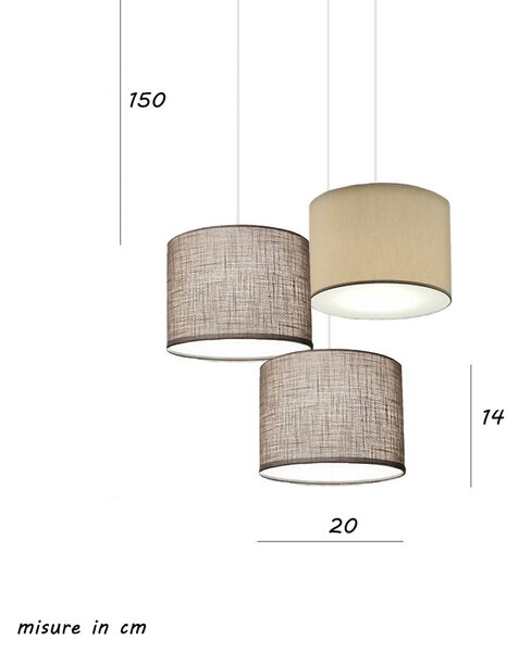 Lampadario illuminando cilindro sp 3 to bn 2to+1sb e27 led tessuto tortora sabbia sospensione classica moderna - Illuminando