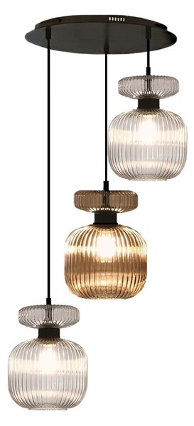 Lampadario moderno illuminando sp greta 3 p tr am e27 led vetro trasparente ambra sospensione lampada soffitto - Illuminando