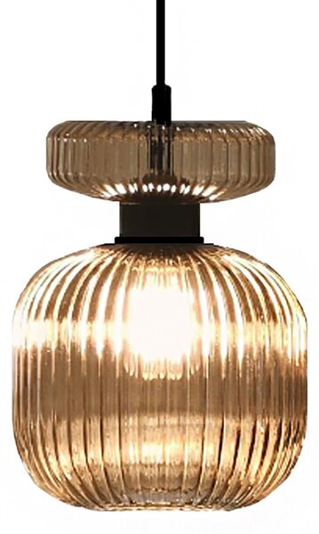 Lampadario moderno illuminando sp greta 3 p tr am e27 led vetro trasparente ambra sospensione lampada soffitto - Illuminando