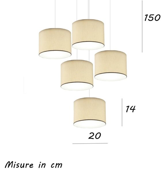 Lampadario illuminando cilindro sp 5g to bn sb e27 led tessuto sabbia sospensione multiluce classica moderna - Illuminando