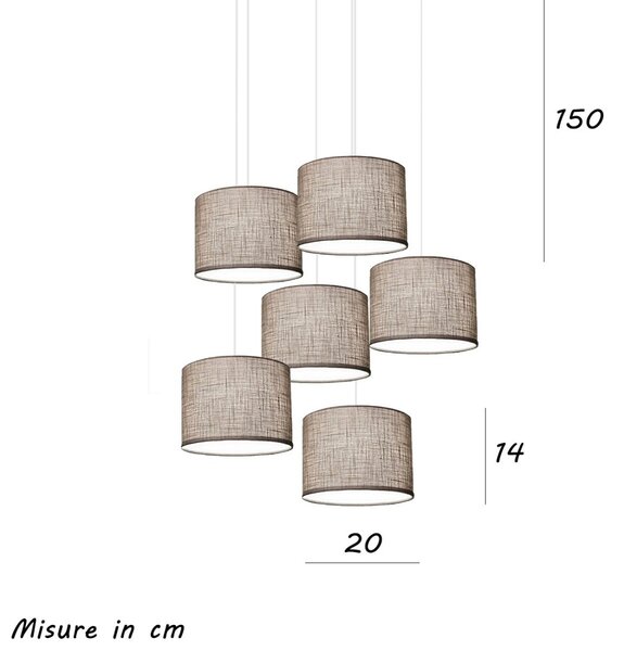 Lampadario illuminando cilindro sp 6g to bn to e27 led tessuto tortora multiluce - Illuminando