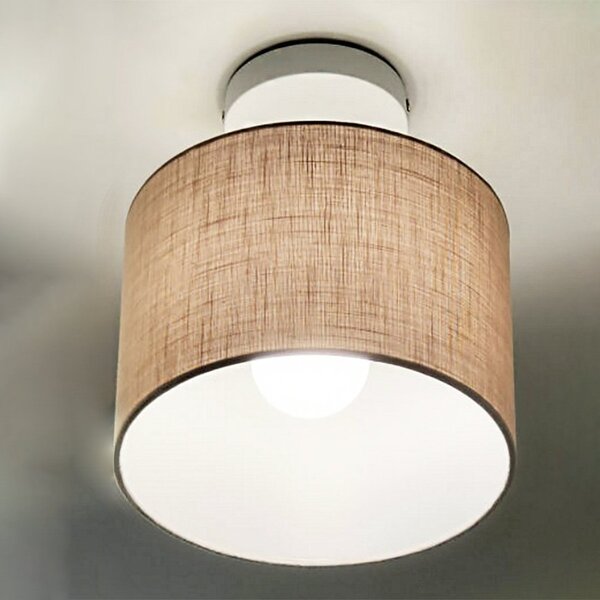 Plafoniera illuminando cilindro pl20 bn e27 led tessuto lino tortora lampada soffitto classica moderna - Illuminando