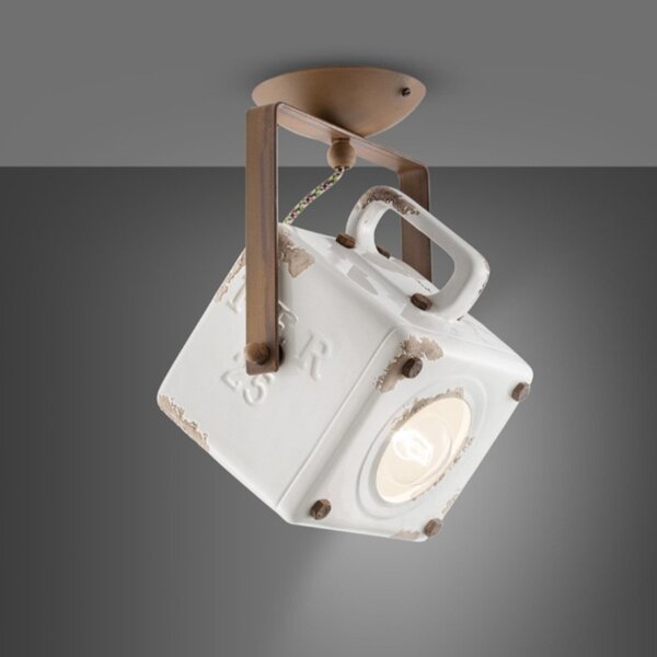 Plafoniera ceramica ferroluce retrò industrial c1653 vib e27 led orientabile lampada soffitto parete - Retrò