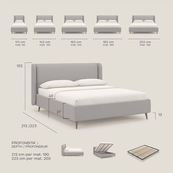 Nadine letto contenitore di design e comfort Italiano in tessuto imper