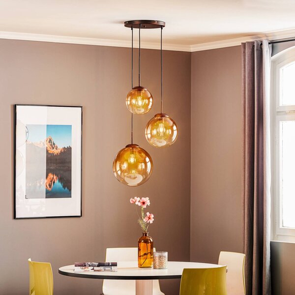 Globo Lampada a sospensione in vetro Varus, dimmerabile, Marrone / Ruggine, Soggiorno / Sala da pranzo, Vetro, Moderno, Lampada a sospensione