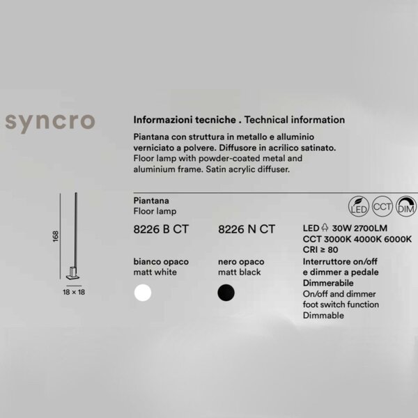 Piantana moderna perenz illumina syncro 8226 led metallo lampada terra dimmerabile - Perenz