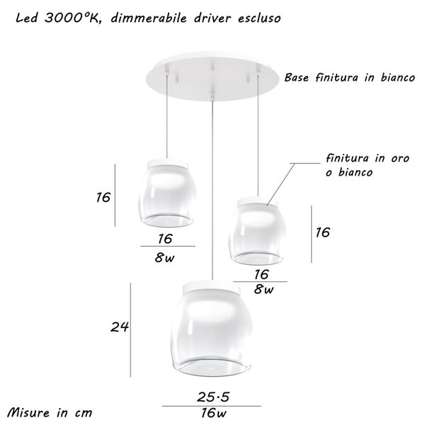 Lampadario moderno top light drum 1192 bi s3 tmix bianco led 3000°k dimmerabile lampada soffitto modulo led integrato - Top Light
