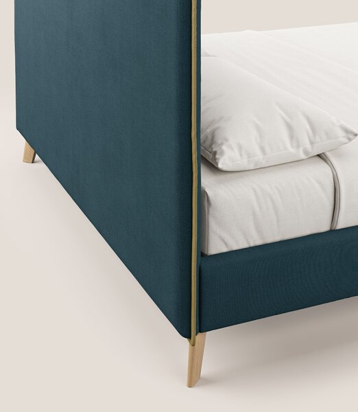 Leila letto imbottito con piedini legno in tessuto smacchiabile T17 pe