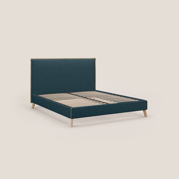 Leila letto imbottito con piedini legno in tessuto smacchiabile T17 pe