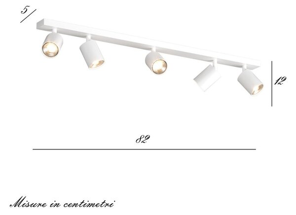 Binario top light kora 1208 5 bi gu10 led lampada soffitto parete moderna faretti orientabili - Top Light