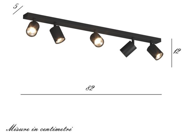 Binario top light kora 1208 5 ne gu10 led lampada soffitto parete moderna faretti orientabili - Top Light