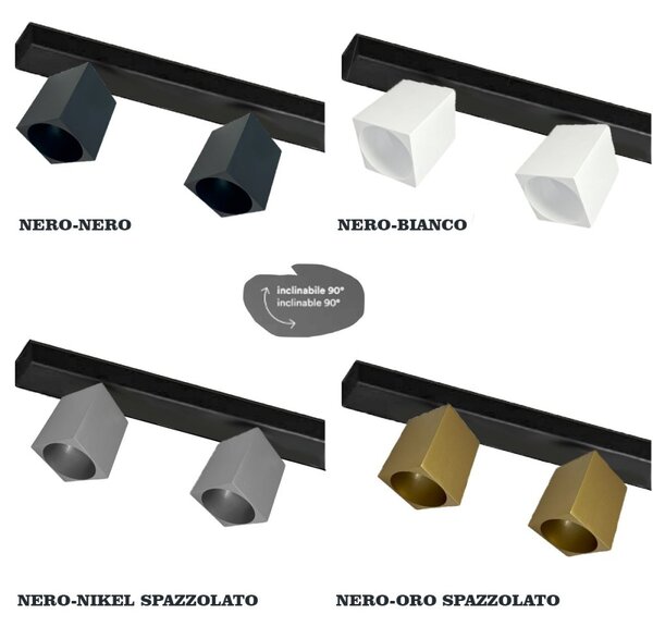 Binario faretti perenz snodo 8292n 8290n 8294 gu10 led sistema modulare angolare interno spot quadrato orientabili - Perenz